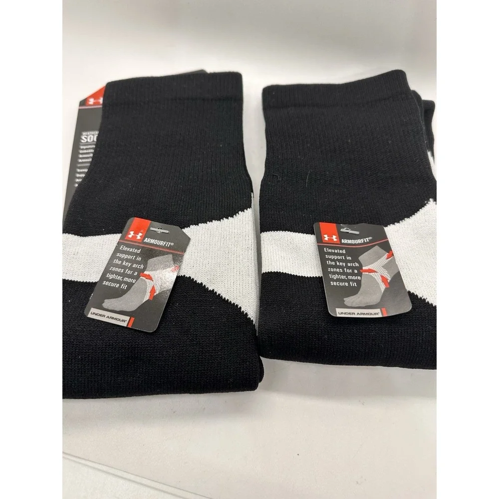 Lot 2 Under Armour HeatGear Soccer‎ Socks LG Mens 9-12.5 Black White NWT